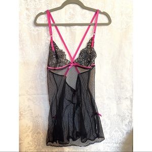 Victoria Secret Lace Black and Pink Slip Dress